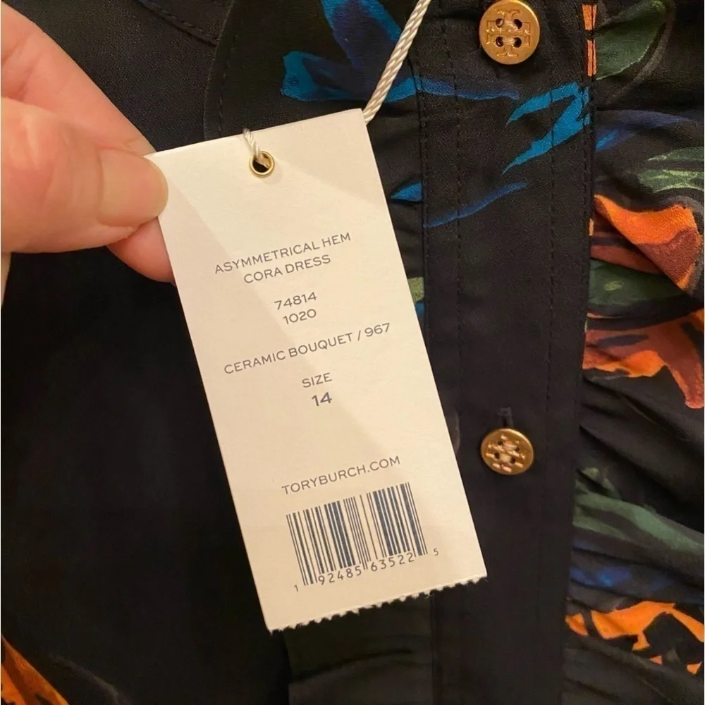 NWT~TORY BURCH Women Asymmetrical Hem Floral Cora Dress Size 14